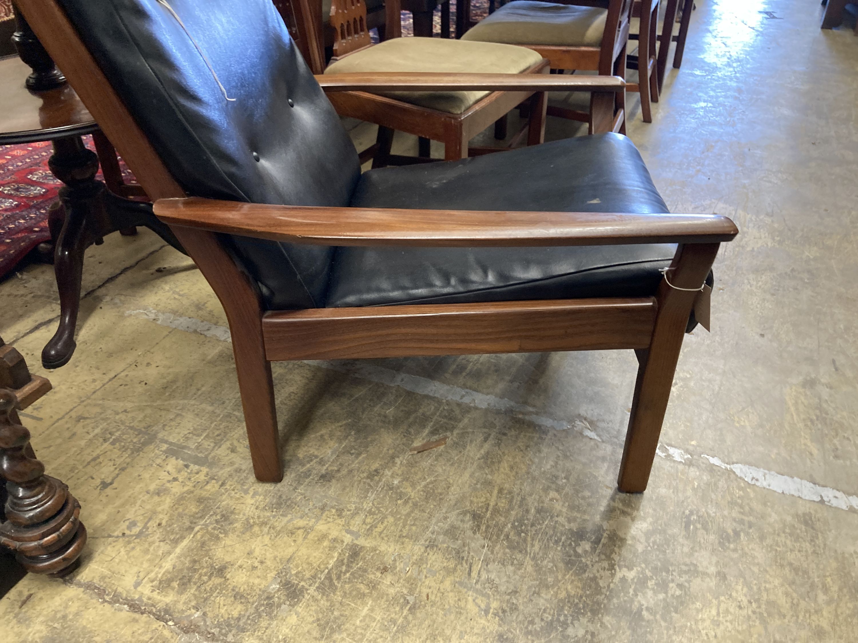 A mid century design teak armchair, width 70cm, depth 80cm, height 86cm